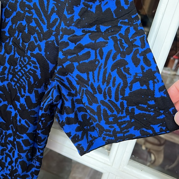 NWT St. John Collection Nordstrom Black Blue Floral Jacquard Dress Sz 14 - Picture 7 of 11